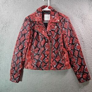 Rino & Pelle Bomber‎ Moto Jacket Women Size 36 Faux Leather Red